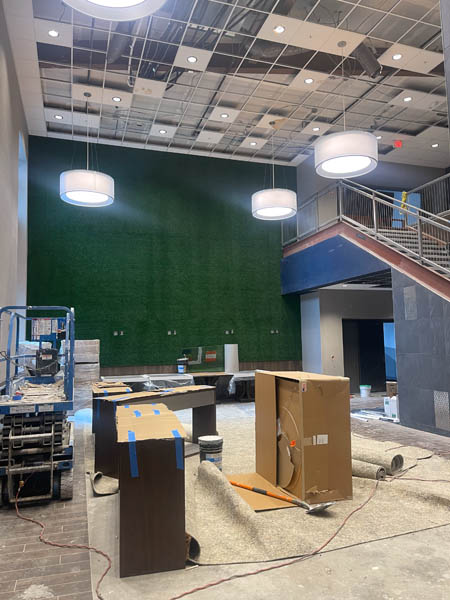 Faux grass wall in the lobby has been installed