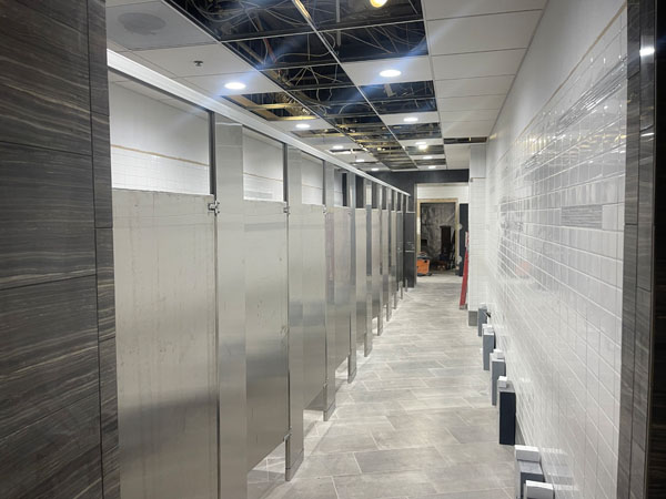 Brand new showers in the women's locker room